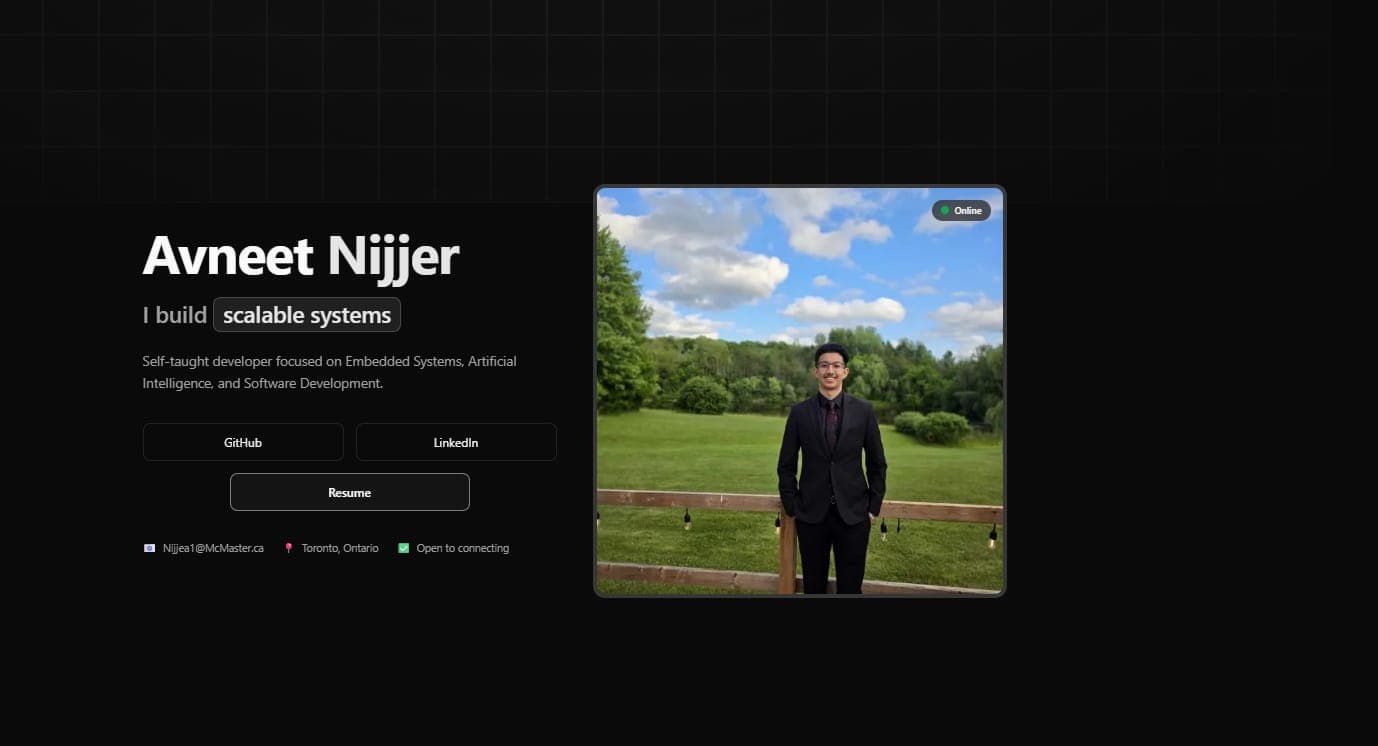 Avneet Nijjer portfolio homepage hero